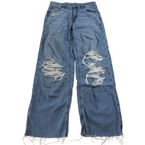 Y2K American Eagle Low Rise Baggy Wide Leg Distressed Jeans Light Wash Women's 0